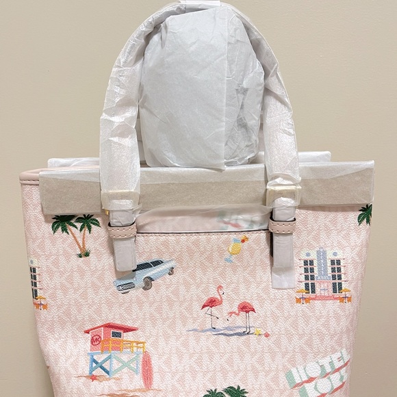 Michael Kors : Jet Set Travel Tropical Patterns Pink Tote Bag | NWT - Picture 4 of 6